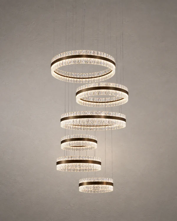 Tianna six-ring chandelier in Brushed Rose Gold finish