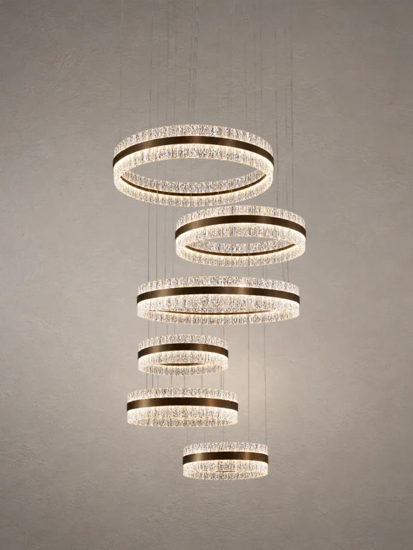 Tianna six-ring chandelier in Brushed Rose Gold finish