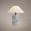 Venato Marble Base Table Lamp Venato table lamp featuring a tapered white shade and cylindrical marble base