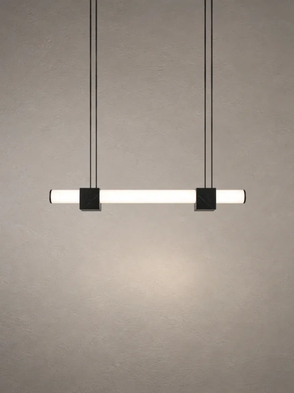Viano modern linear chandelier with illuminated glass bar and marble accents