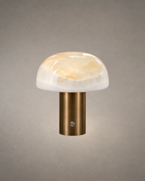 Vienna Rose Gold Table Lamp Vienna table lamp with marble-patterned dome shade and Rose Gold cylindrical base