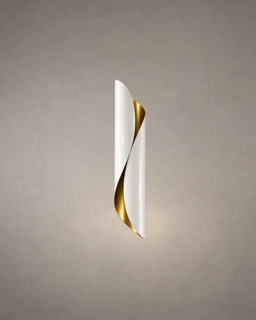 Virgil Modern Sculptural Wall Lamp Virgil modern wall lamp featuring an elegant twisting vertical design with softly illuminated edges