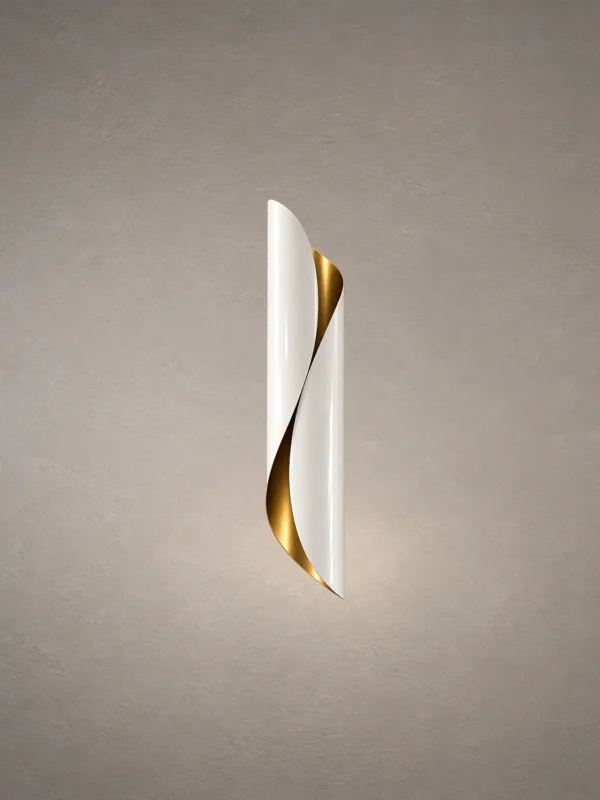 Virgil modern wall lamp featuring an elegant twisting vertical design with softly illuminated edges